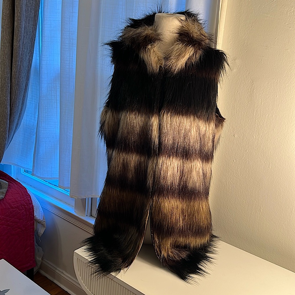 NWT! Long hooded faux fur vest